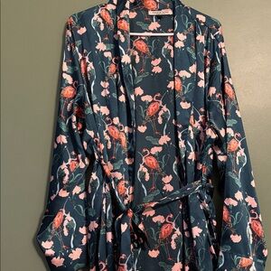 Their Nibs Flamingo and Floral satin-style dressing robe or duster